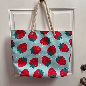 Strawberry Print Tote Bag - Red and Blue